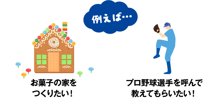 例えば… お菓子の家をつくりたい、プロ野球選手を呼んで教えてもらいたい